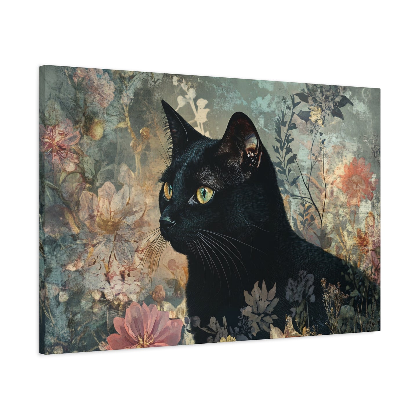 Black Cat Floral Canvas Wall Art, Home Decor for Cat Lovers, Perfect Gift for Birthdays, Housewarming, or Pet Lovers