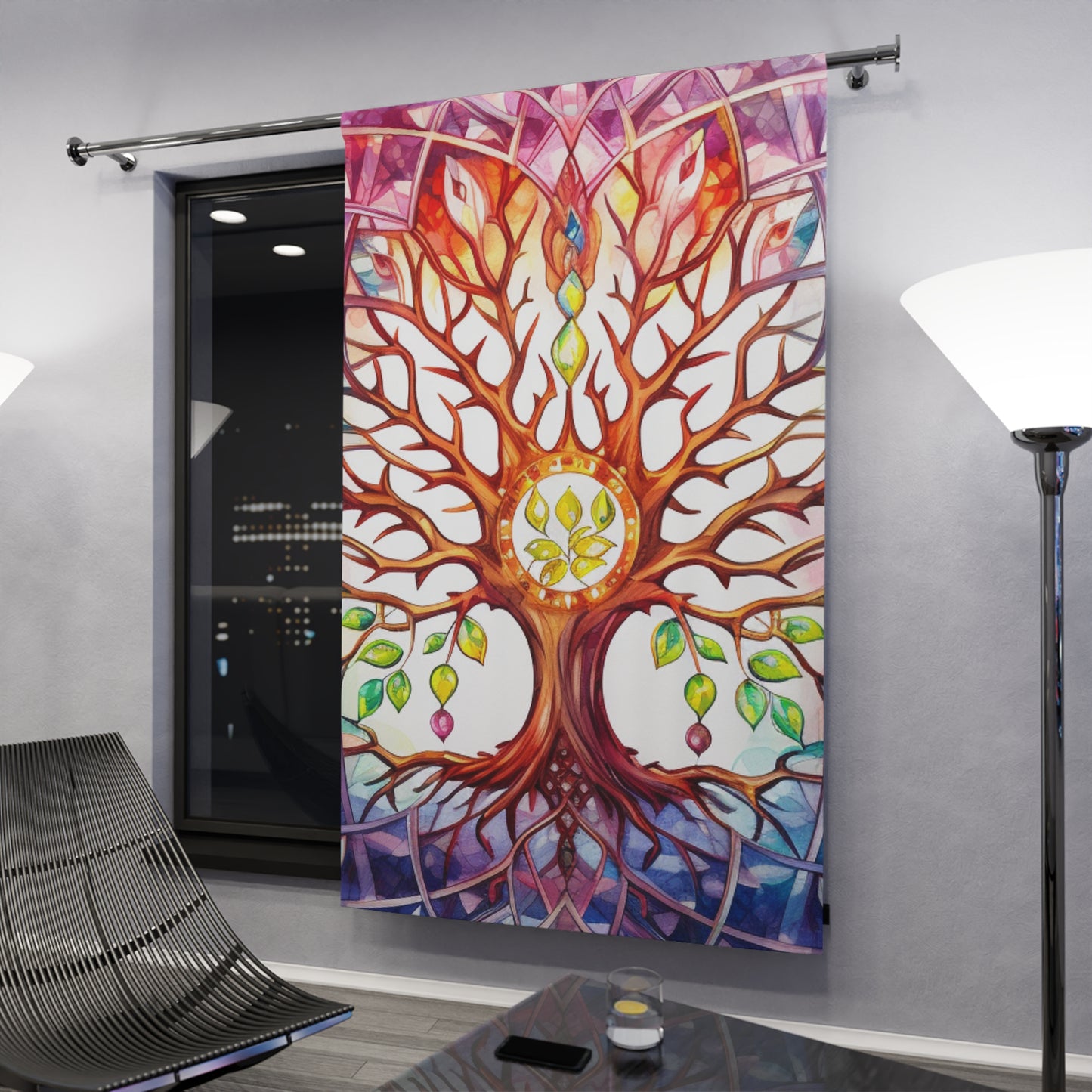 Colorful Tree of Life Window Curtains, Boho Home Decor, Stained Glass Style, Living Room Accent, Unique Gift Idea