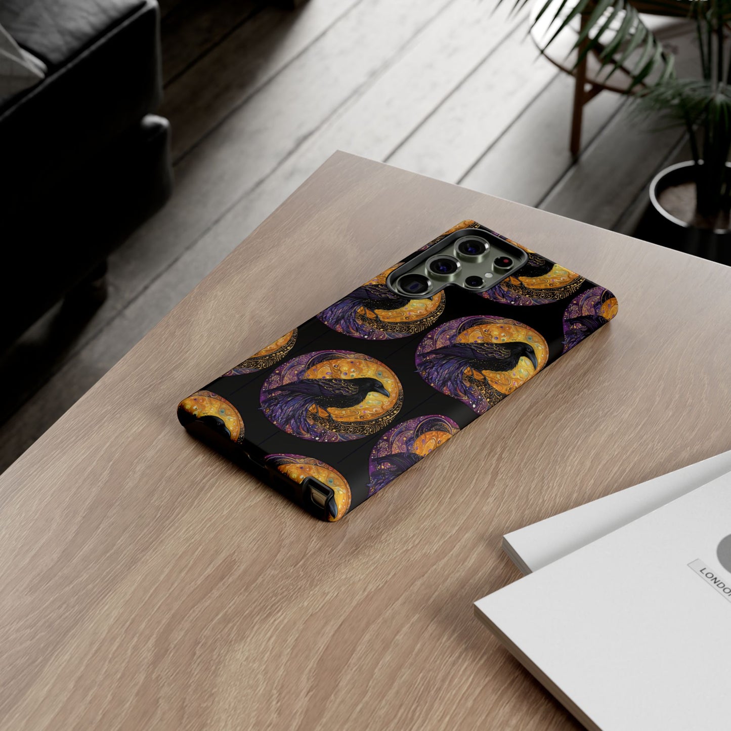Raven Celestial Phone Case, Astrological Gift, Bird Lover Accessory, Tough Phone Cover, Gothic Aesthetic, Halloween Tech Decor