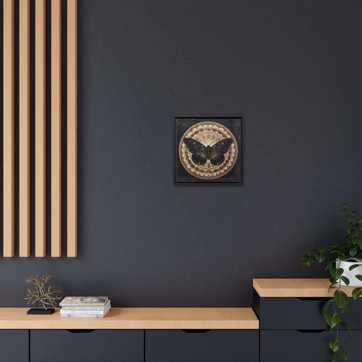 Black Moth Mandala Matte Canvas Framed | Wall Art