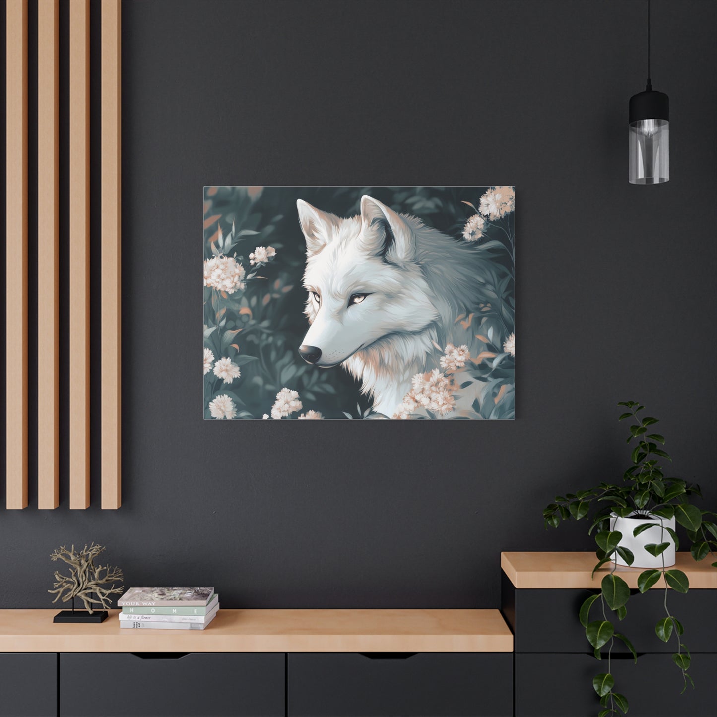 White Wolf Art Canvas Print, Stretched Wall Decor, Nature Themed Artwork, Home Decoration, Gift for Animal Lovers