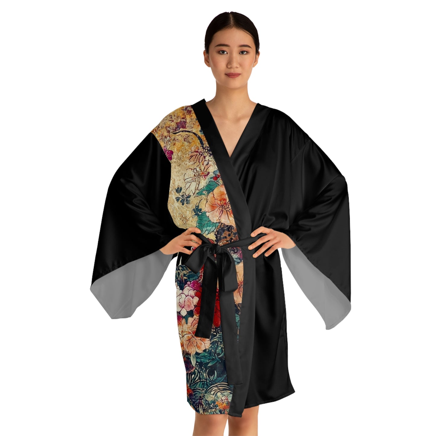 Geisha Cat Elegant Long Sleeve Kimono Robe, Cat-Themed Loungewear, Perfect for Relaxation, Gift for Cat Lovers, Cozy Home Decor