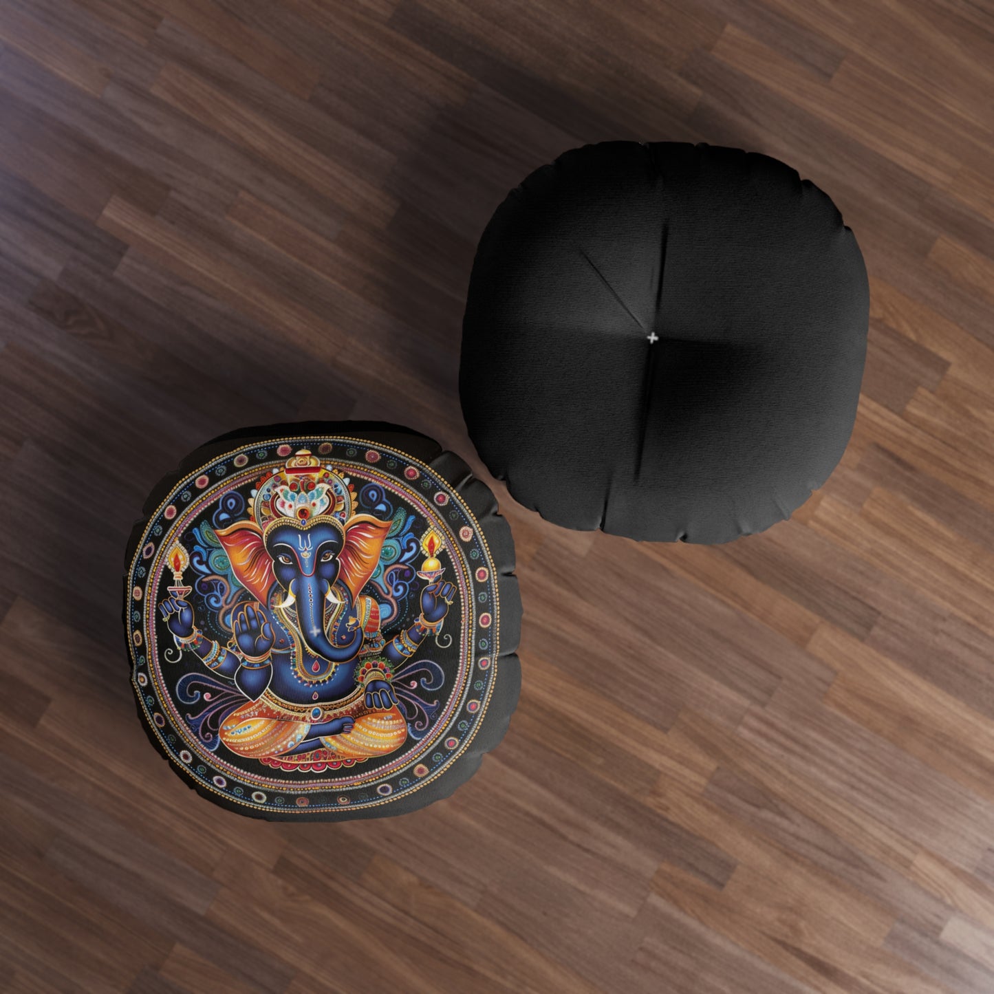 Vibrant Ganesh Tufted Floor Pillow, Decorative Cushion, Bohemian Home Decor, Meditation Accessory, Yoga Pillow, Cozy Seating