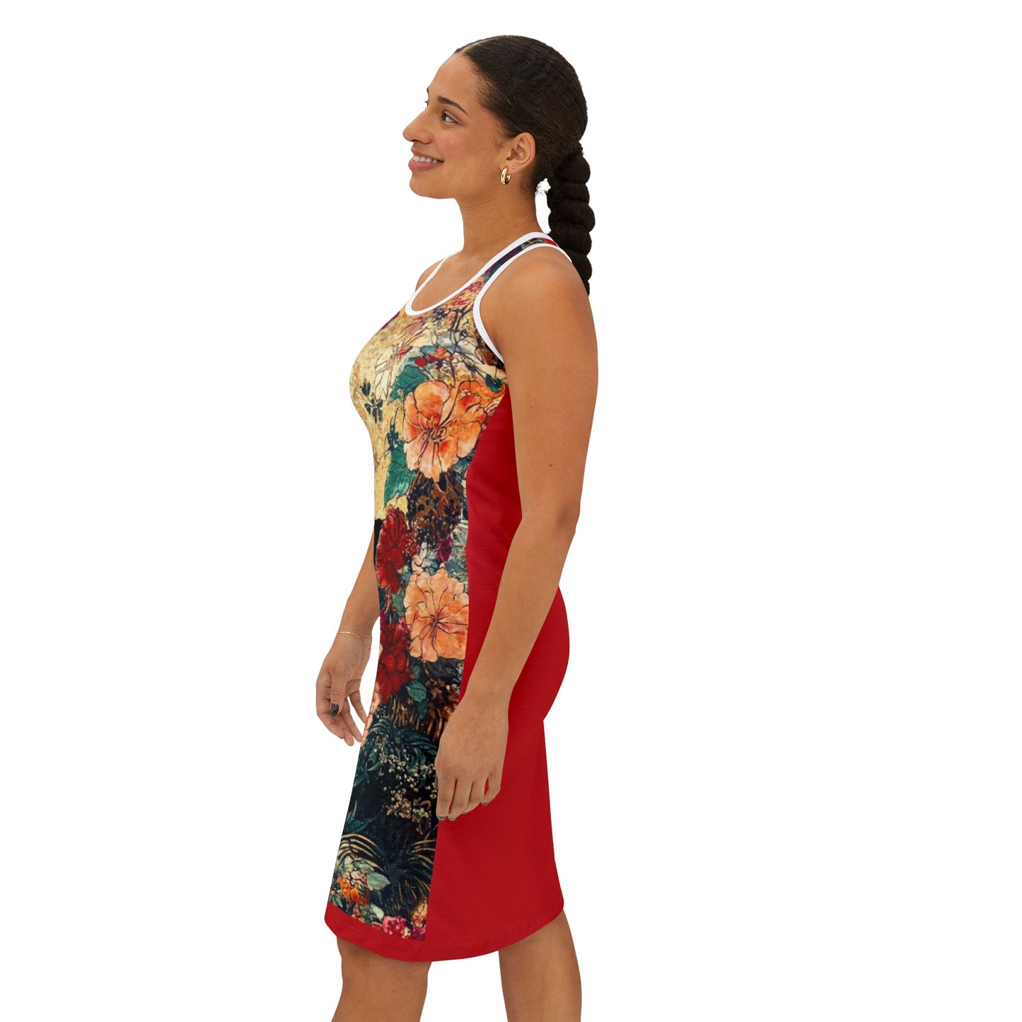 Geisha Cat Vintage Floral Cat Women's Racerback Dress, Summer Fashion, Casual Wear, Pet Lover Gift, Festive Occasions, Beach Cover-Up