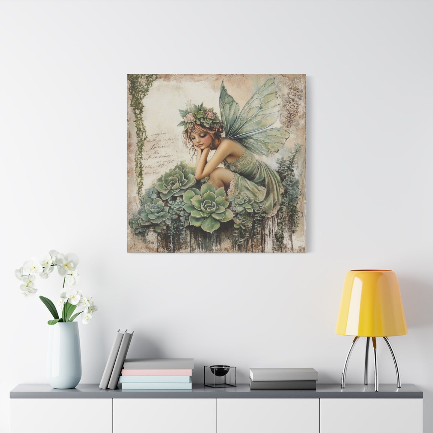 Green Fairy Art Canvas, Magical Home Decor, Enchanted Wall Art, Gift for Nature Lovers, Whimsical Room Decoration
