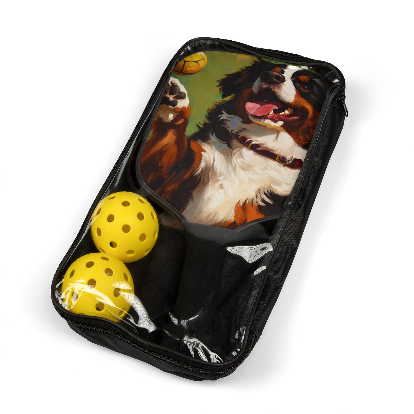 Bernese Mountain Dog Playing Pickleball Paddle