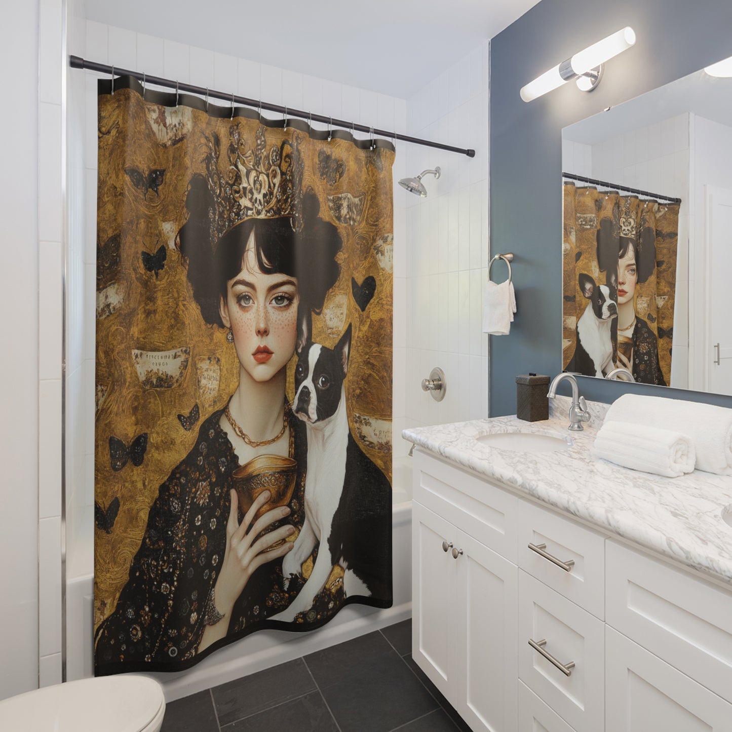 Queen of Cups and Boston Terrier Shower Curtain