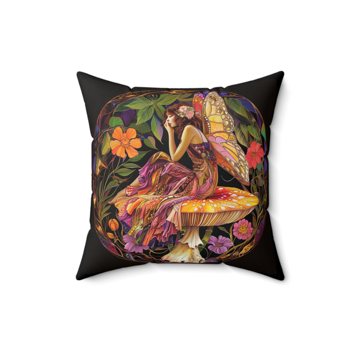 Bohemian Fairy Pillow, Decorative Square Cushion, Magical Home Decor, Cozy Gift for Nature Lovers, Fantasy Accent Pillow