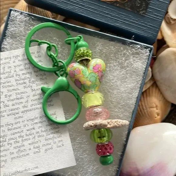 Mermaid Charm Keychain with Green Accent Beads and Gift Box, Bodhi Magic