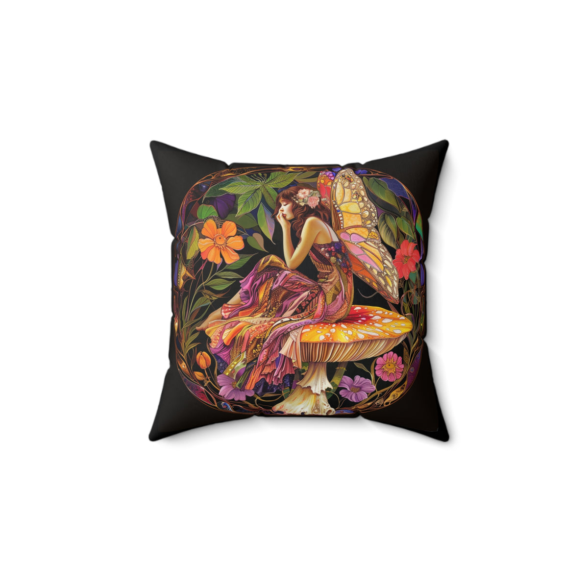 Bohemian Fairy Pillow, Decorative Square Cushion, Magical Home Decor, Cozy Gift for Nature Lovers, Fantasy Accent Pillow