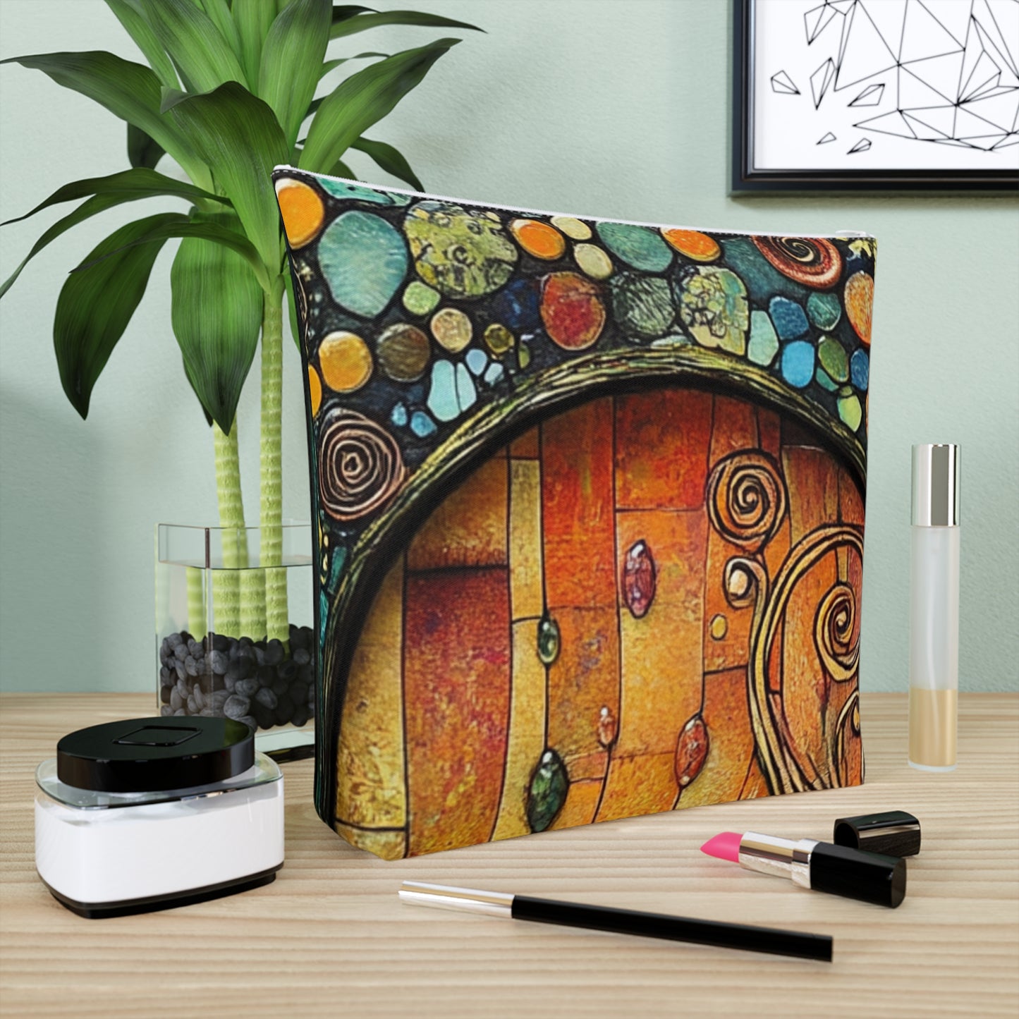 Fairy Door Artistic Cotton Cosmetic Bag, Colorful Art Pouch, Makeup Organizer, Travel Essentials, Gift for Her, Festival Ready