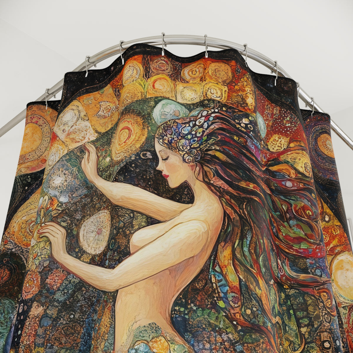 Autumn Mermaid Shower Curtain, Nautical Bathroom Decor, Fantasy Home Accessory, Bohemian Style, Ocean-Themed Gift