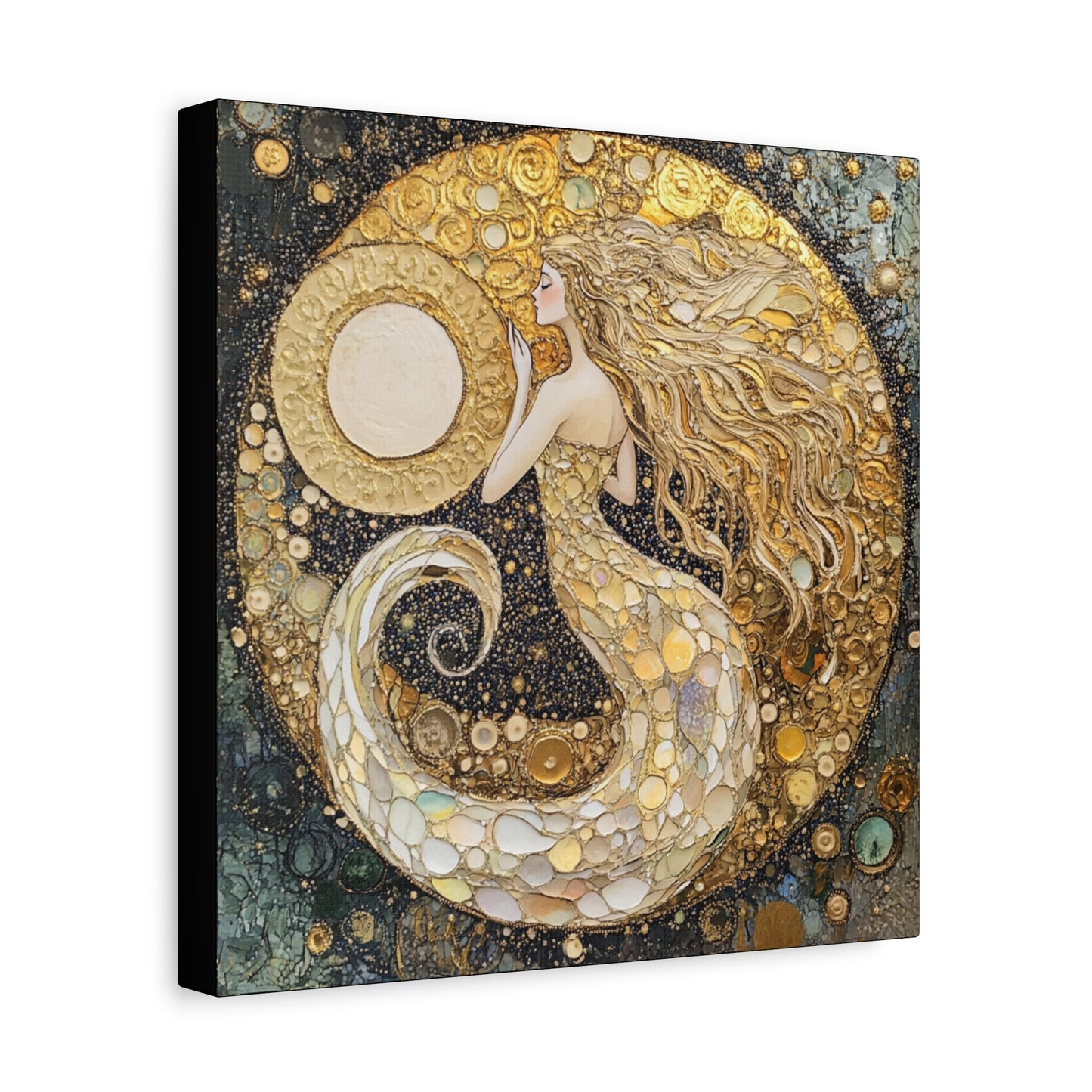 Mermaid Moon Art Canvas, Magical Home Decor, Coastal Vibes, Bohemian Wall Art, Gift for Sea Lovers, Nautical Aesthetic, Unique Art Piece