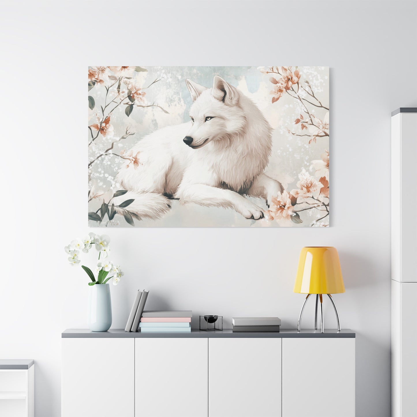 Artistic Wolf Canvas Print, Nature Wall Art, Floral Decor, Home Decor, Wildlife Artwork, Gift for Animal Lovers