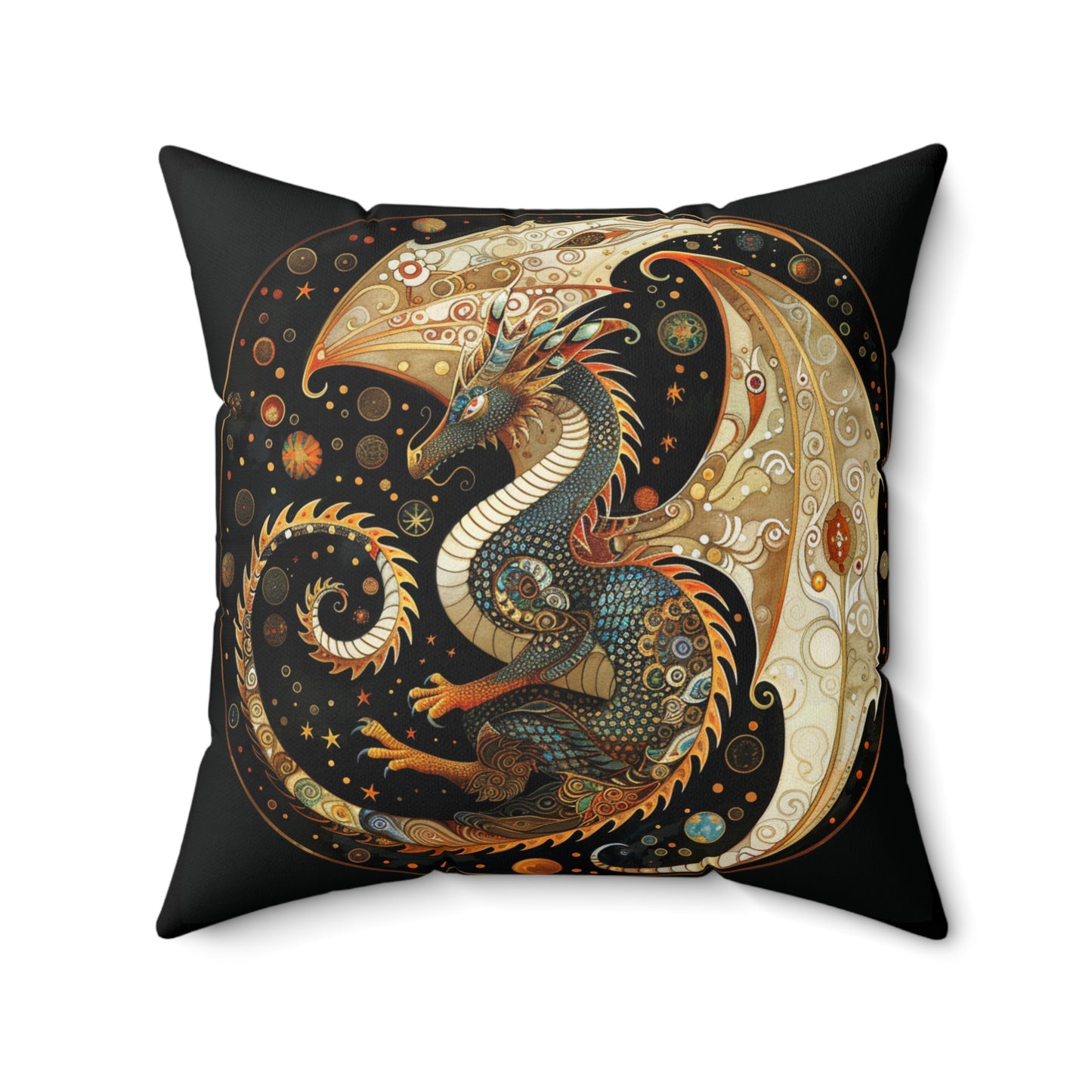 Fantasy Dragon Faux Suede Pillow, Decorative Cushion, Boho Decor, Cozy Home Accents, Gift for Fantasy Lovers, Mythical Art