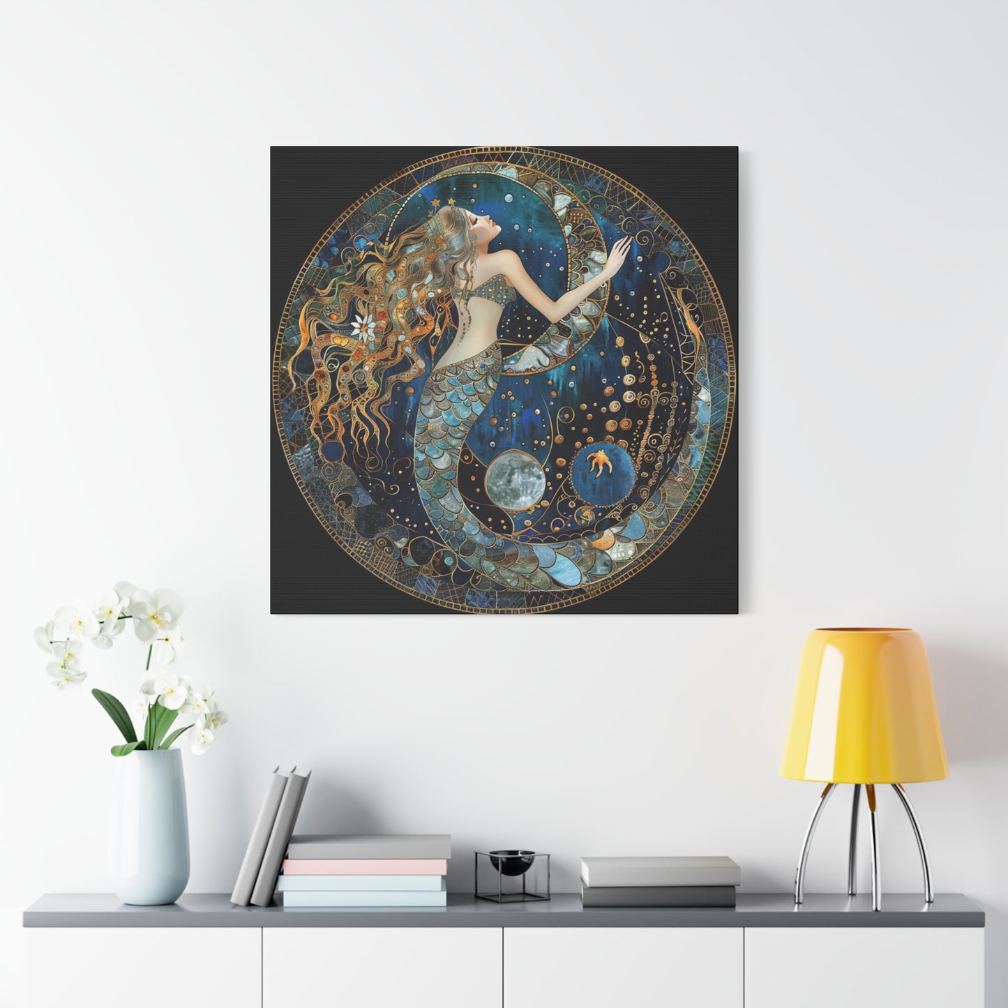 Mermaid Dreams Canvas Art, Ocean Wall Decor, Boho Home Decor, Gift for Her, Coastal Decoration, Celestial Art