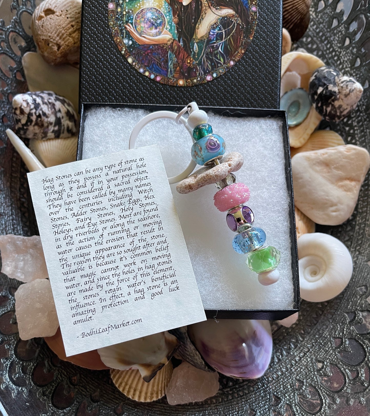 Colorful Beach Stone Keychain with Fortune Teller Gift Box