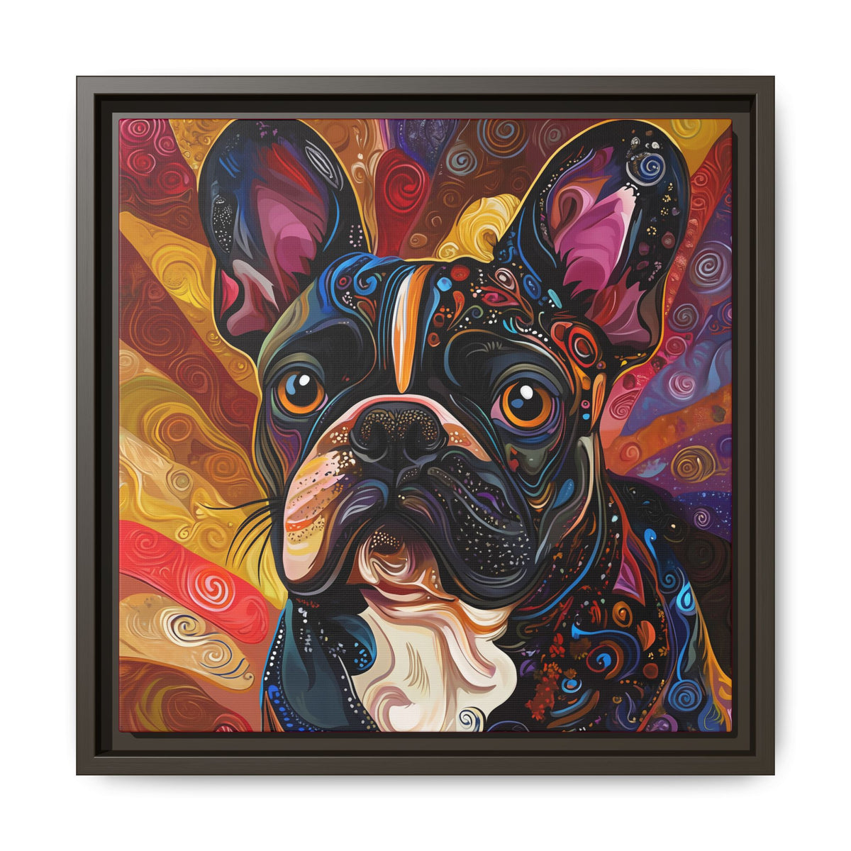 Colorful French Bulldog Pop Art Canvas Framed Wall Art | Matte Canvas