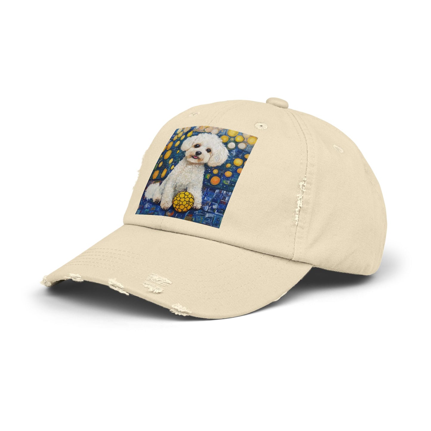 Bichon Frise Pickleball Unisex Distressed Cap with Adorable Dog Art | Pet Lover Gift, Casual Fashion, , Dog Mom Hat, Unique Dog Gift