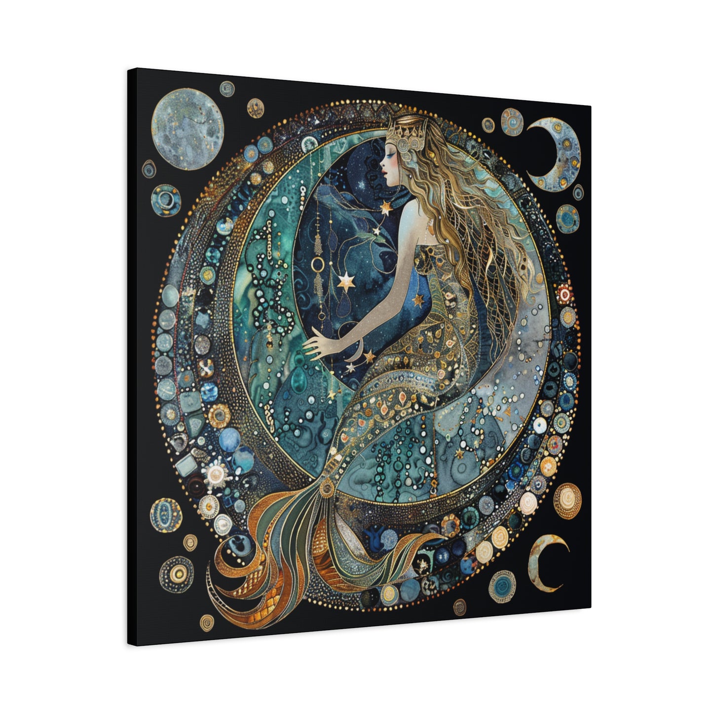Mermaid Moon Canvas Art, Wall Decor, Nautical Art, Celestial Decor, Gift for Dreamers, Astrology Wall Hanging, Unique Home Decor