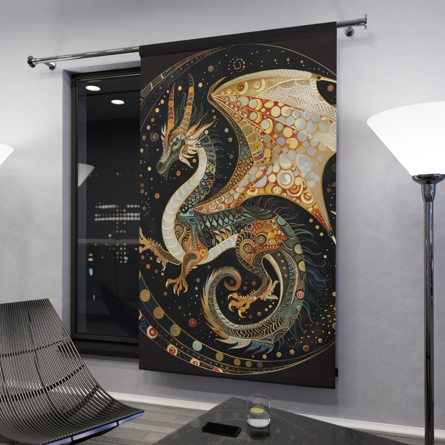 Fantasy Dragon Themed Window Curtain - Home Decor, Drapes, Curtain Panel, Art Curtains, Unique Gift