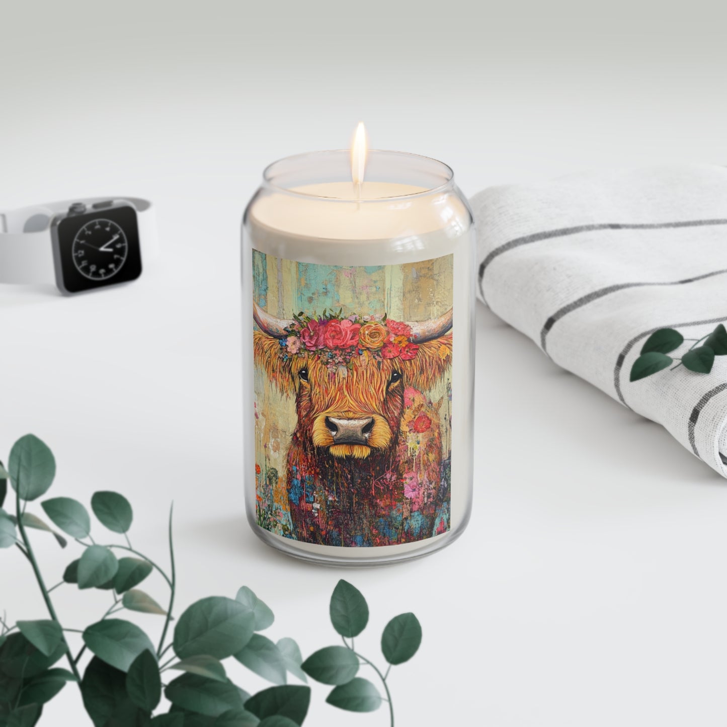 Highland Cow Scented Soy Candles with Floral Cow Design, Cozy Home Decor, Perfect Gift for Farmhouse Lovers