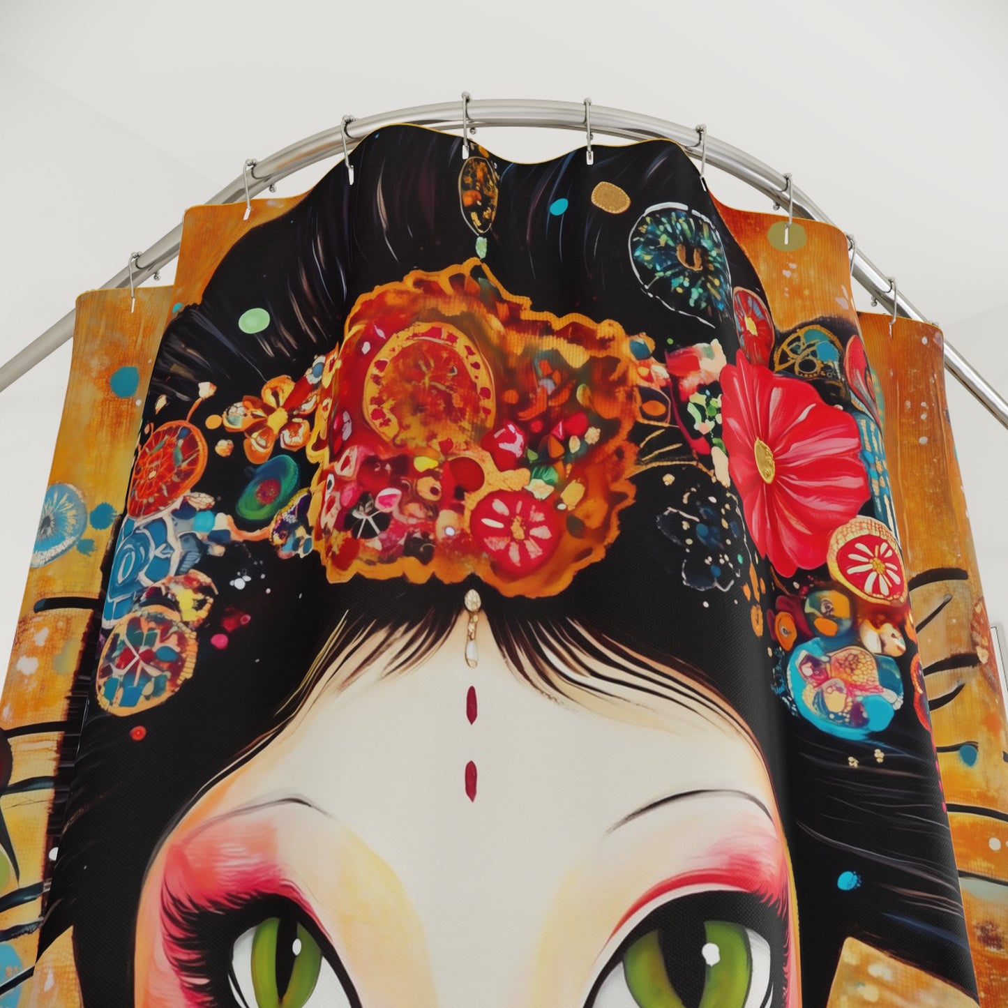 Geisha Cat Shower Curtain, Colorful Art, Home Decor, Bathroom Accents, Unique Gifts, Cat Lovers
