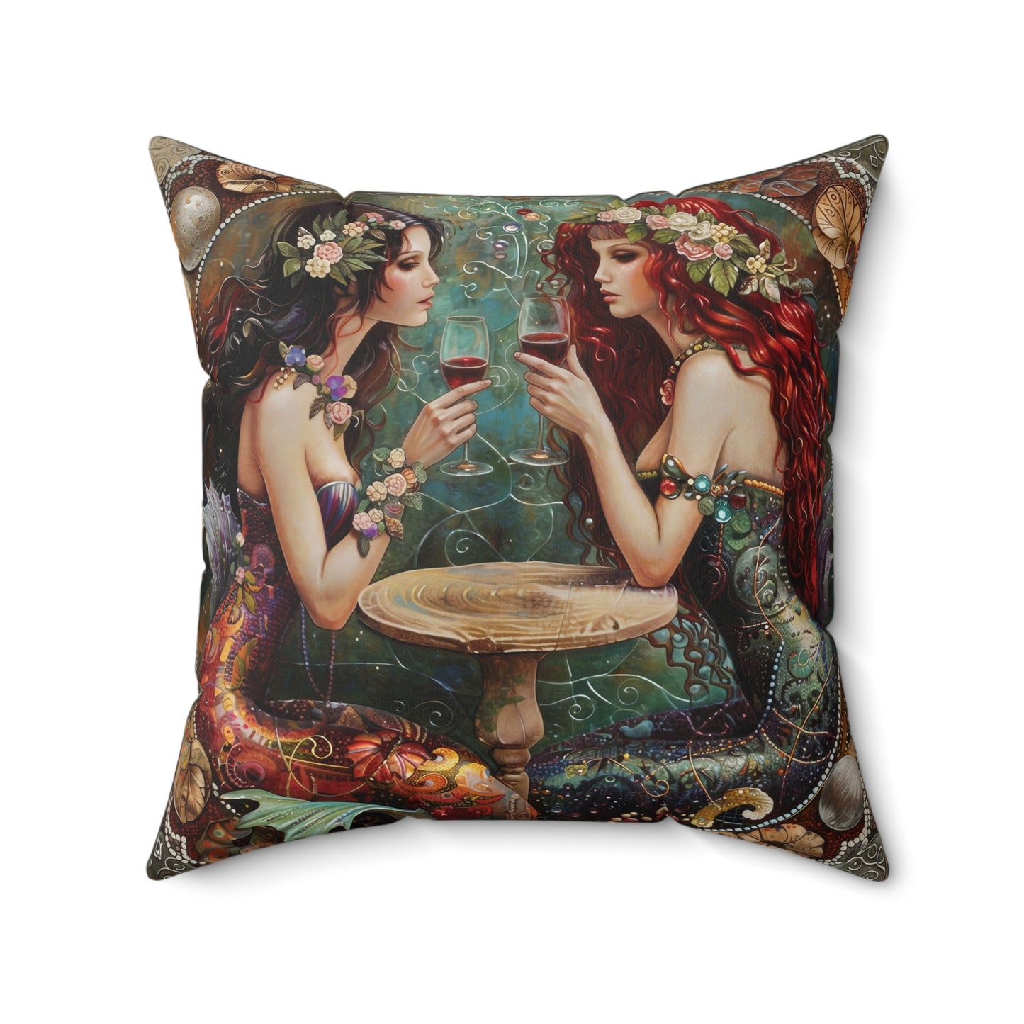 Mermaids in Paris Pillow Faux Suede Square Pillow