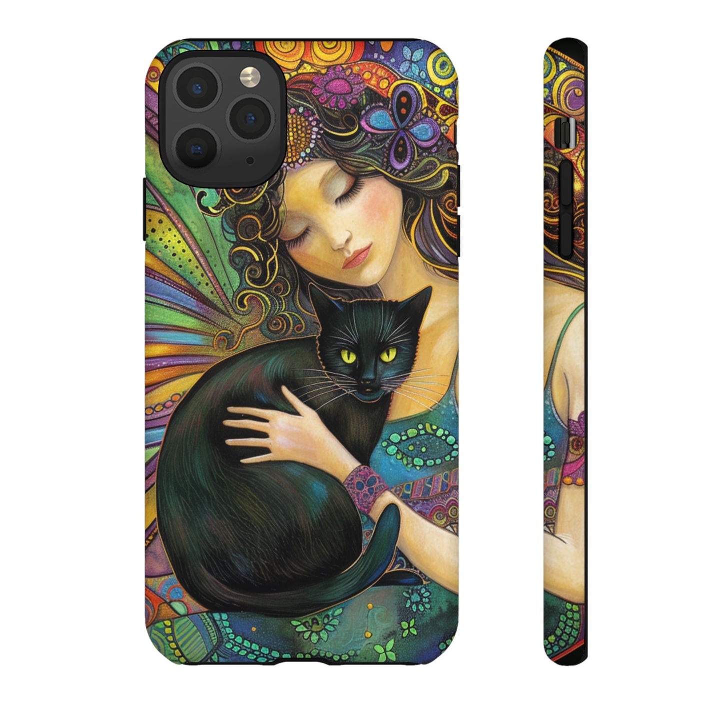 Artistic Phone Case, Celestial Cat Case, Bohemian Style, Gift for Cat Lovers, Unique Phone Protection, Colorful Design