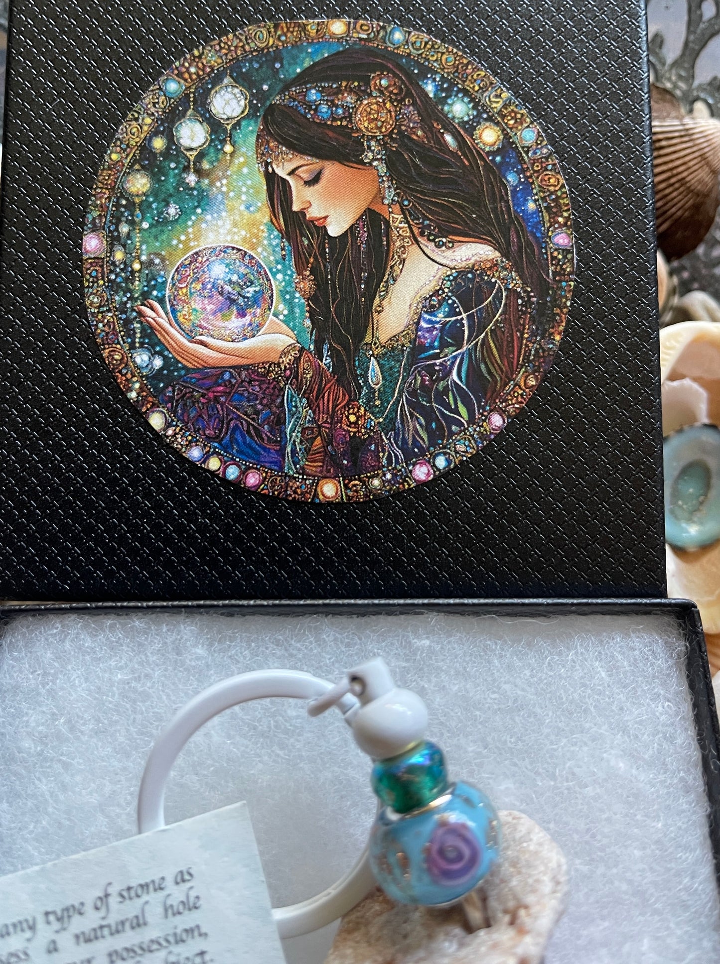Colorful Beach Stone Keychain with Fortune Teller Gift Box