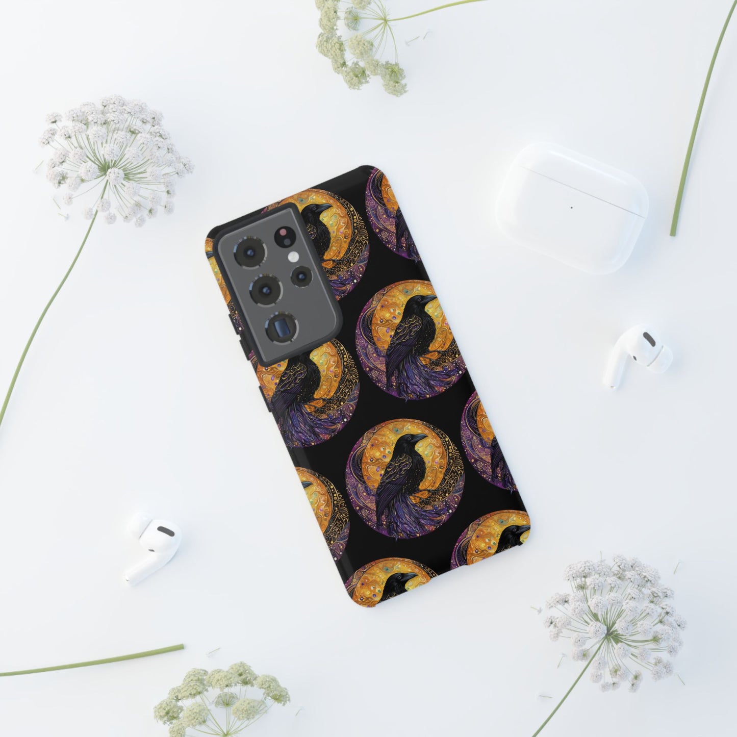 Raven Celestial Phone Case, Astrological Gift, Bird Lover Accessory, Tough Phone Cover, Gothic Aesthetic, Halloween Tech Decor