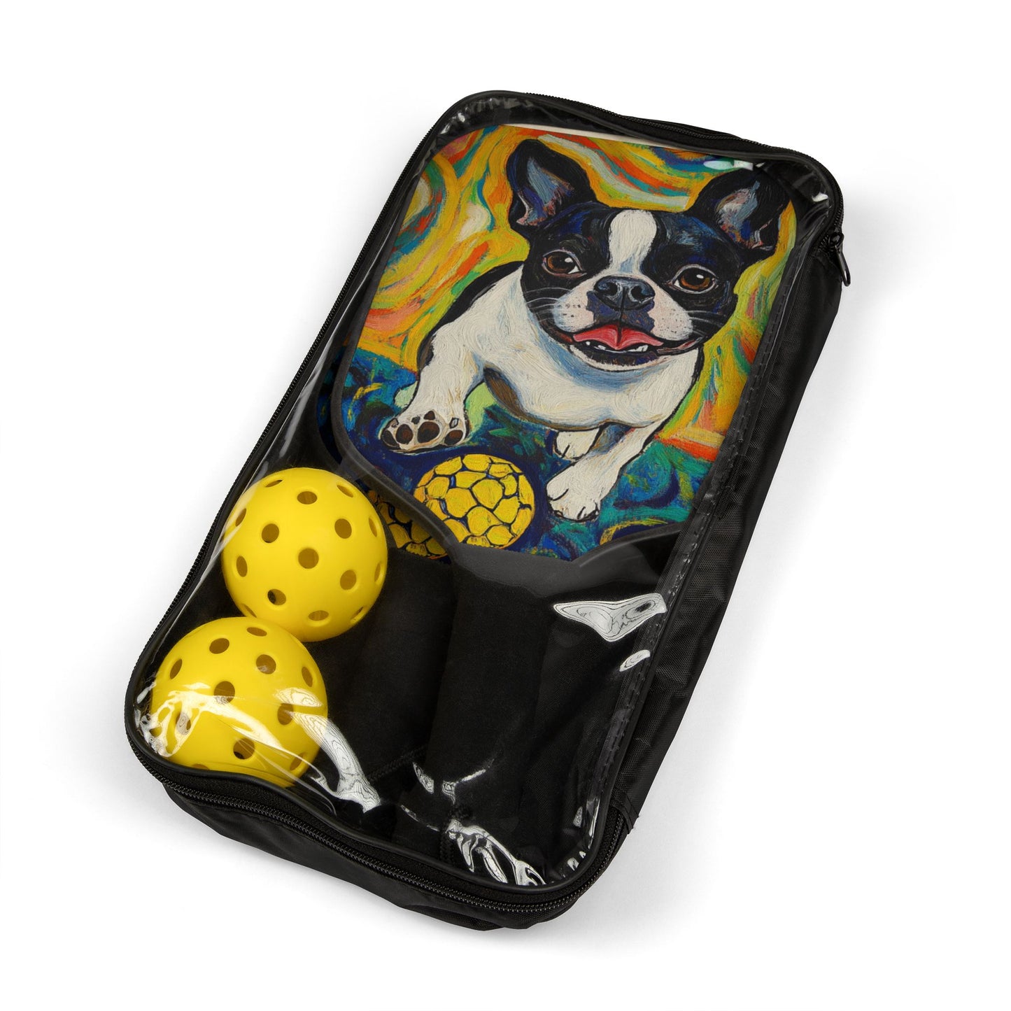 Pickleball Paddle Set with Boston Terrier, Fun Pickleball Gear for Pet Lovers, Sports Gift, Outdoor Fun, Unique Pickleball Accessories
