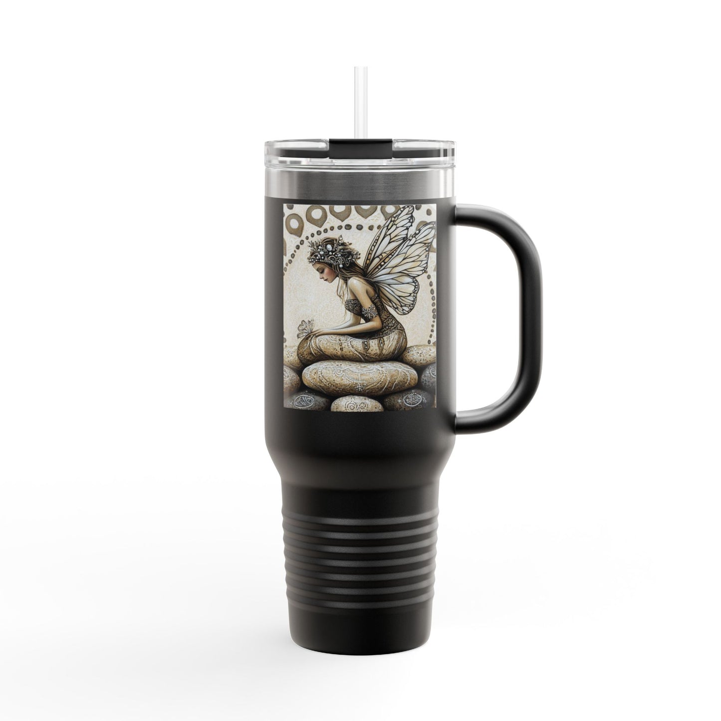 Good Fortune Stone Fairy Travel Mug, 40oz | Insulated Coffee Cup | Gifts for Nature Lovers | Boho Decor | Relaxation Gift