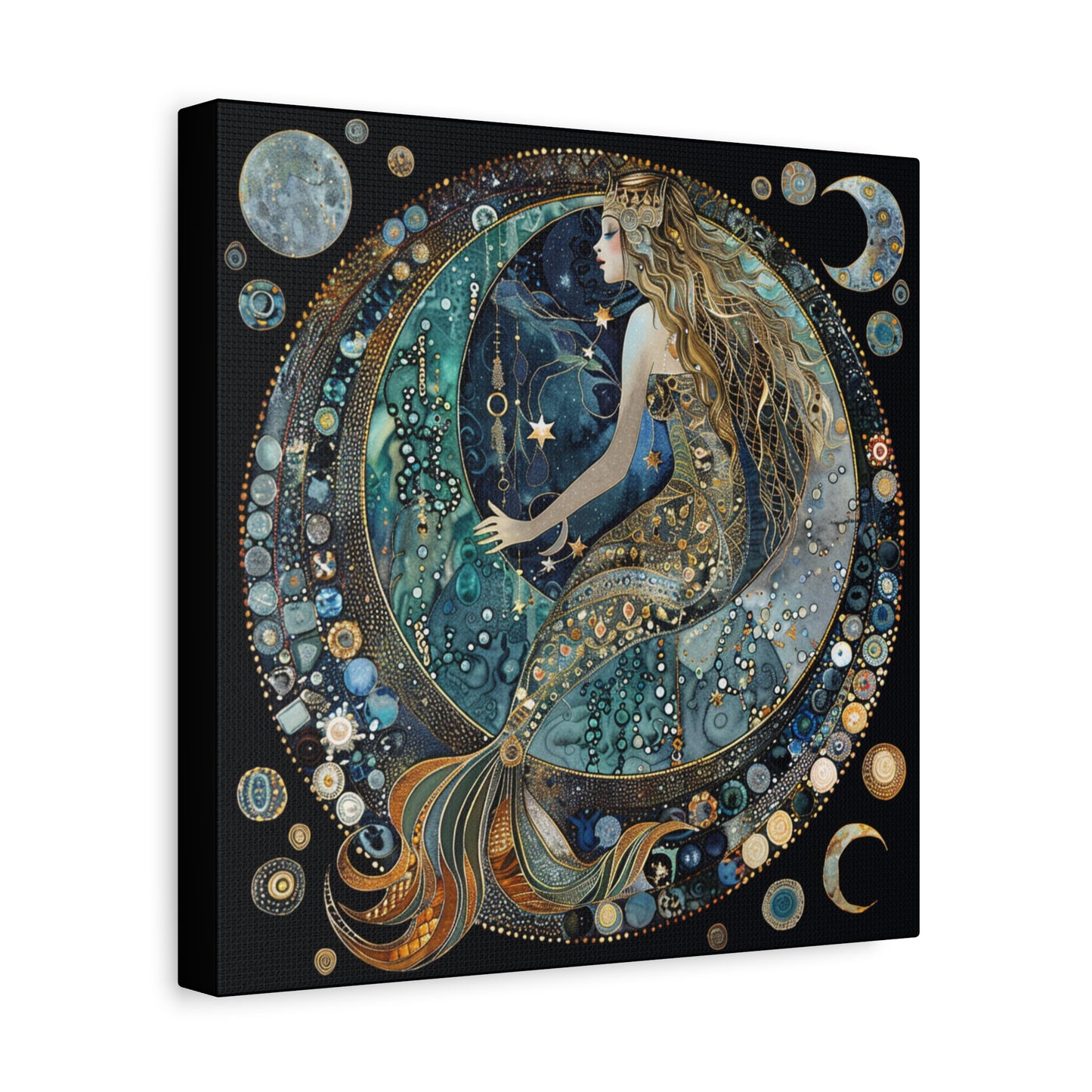 Mermaid Moon Canvas Art, Wall Decor, Nautical Art, Celestial Decor, Gift for Dreamers, Astrology Wall Hanging, Unique Home Decor