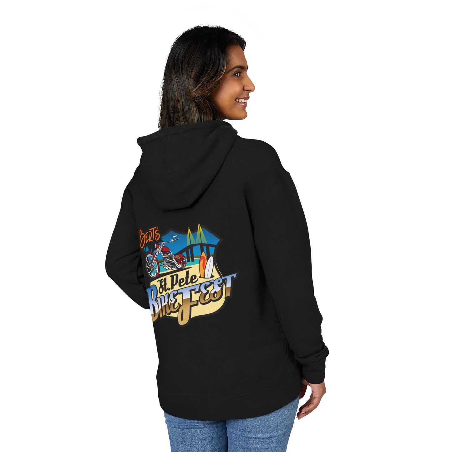 Bike Fest St Pete Vibrant Graphic Hoodie for Adventure Lovers, Cozy Casual Wear, Gift for Travelers, Unisex Sweatshirt, Outdoor Apparel