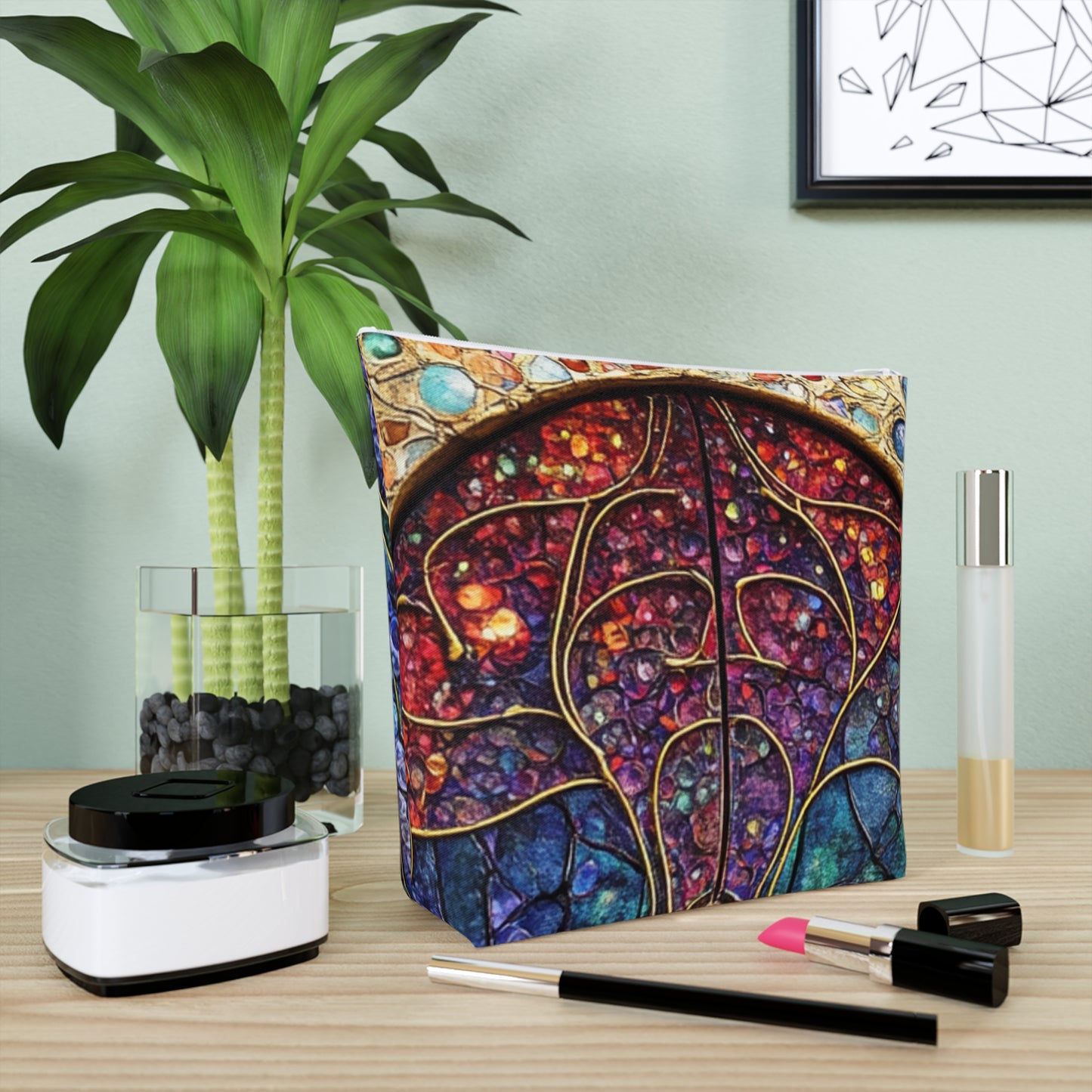 Fairy Door Colorful Cotton Cosmetic Bag, Vibrant Makeup Organizer, Artistic Travel Pouch, Gift for Her, Holiday Toiletries Case