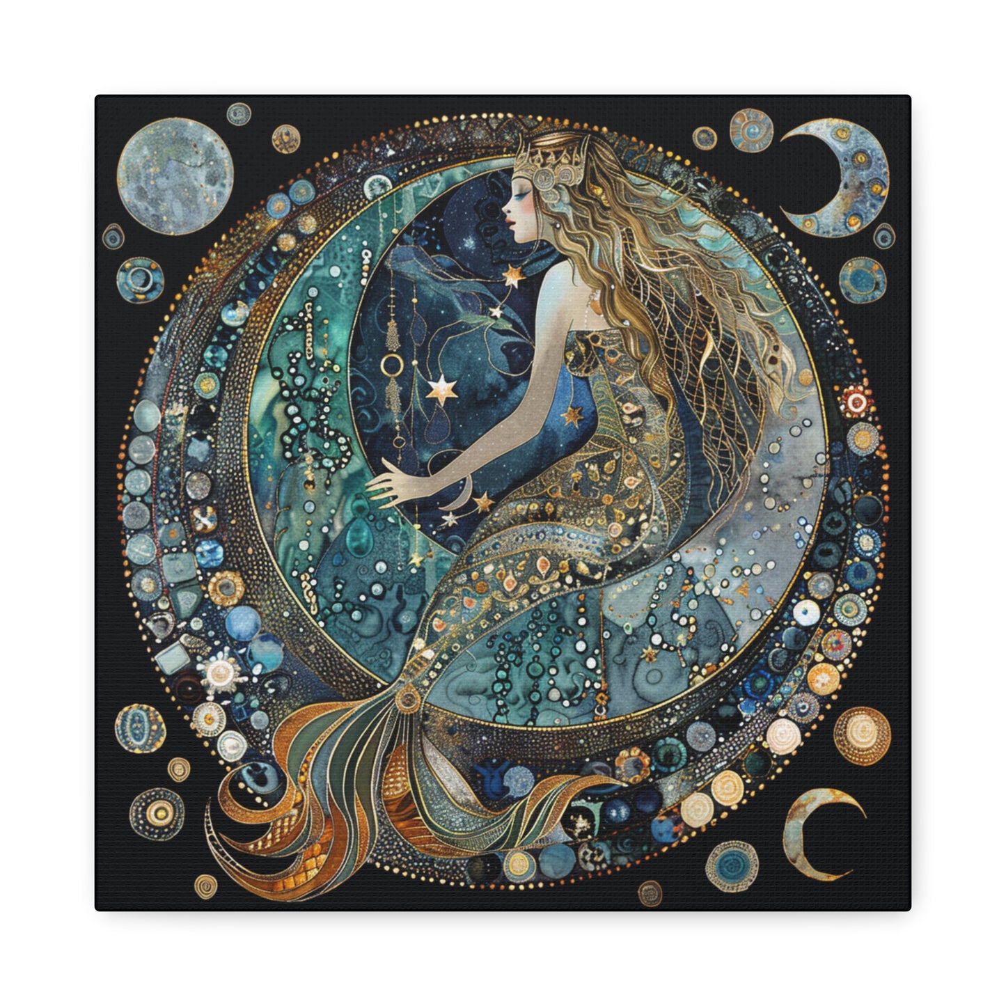 Mermaid Moon Canvas Art, Wall Decor, Nautical Art, Celestial Decor, Gift for Dreamers, Astrology Wall Hanging, Unique Home Decor