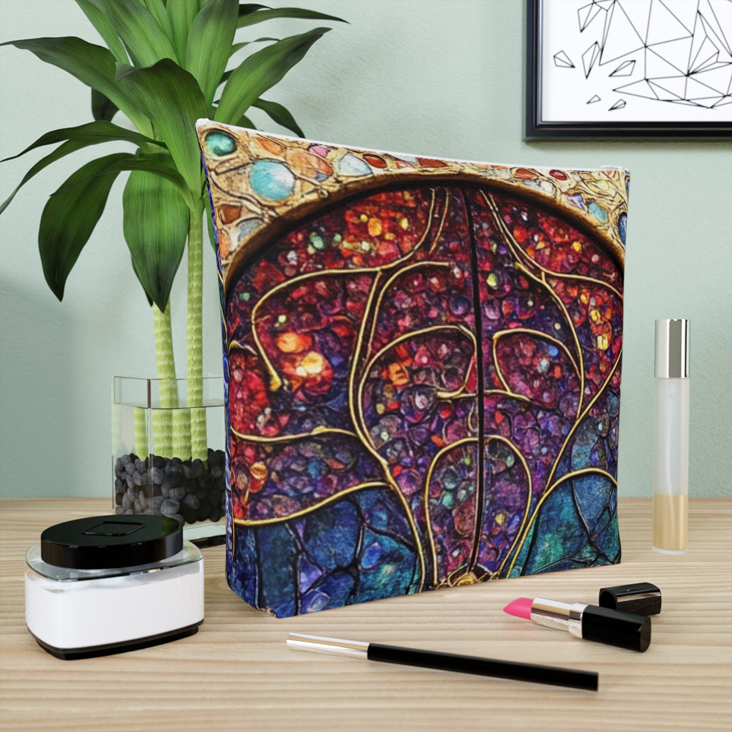 Fairy Door Colorful Cotton Cosmetic Bag, Vibrant Makeup Organizer, Artistic Travel Pouch, Gift for Her, Holiday Toiletries Case