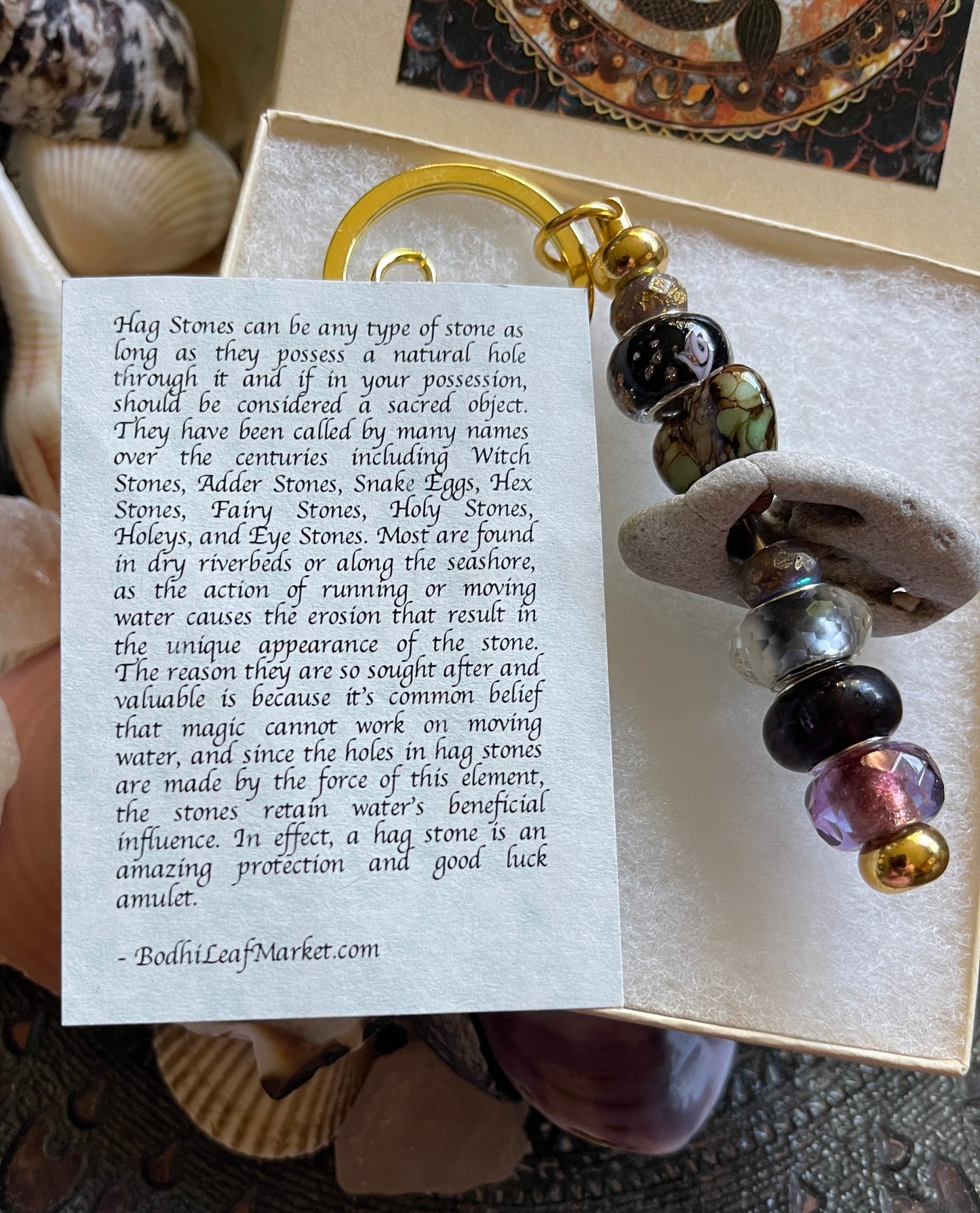 Mermaid Gift Box with Bead and Beach Stone Keychain
