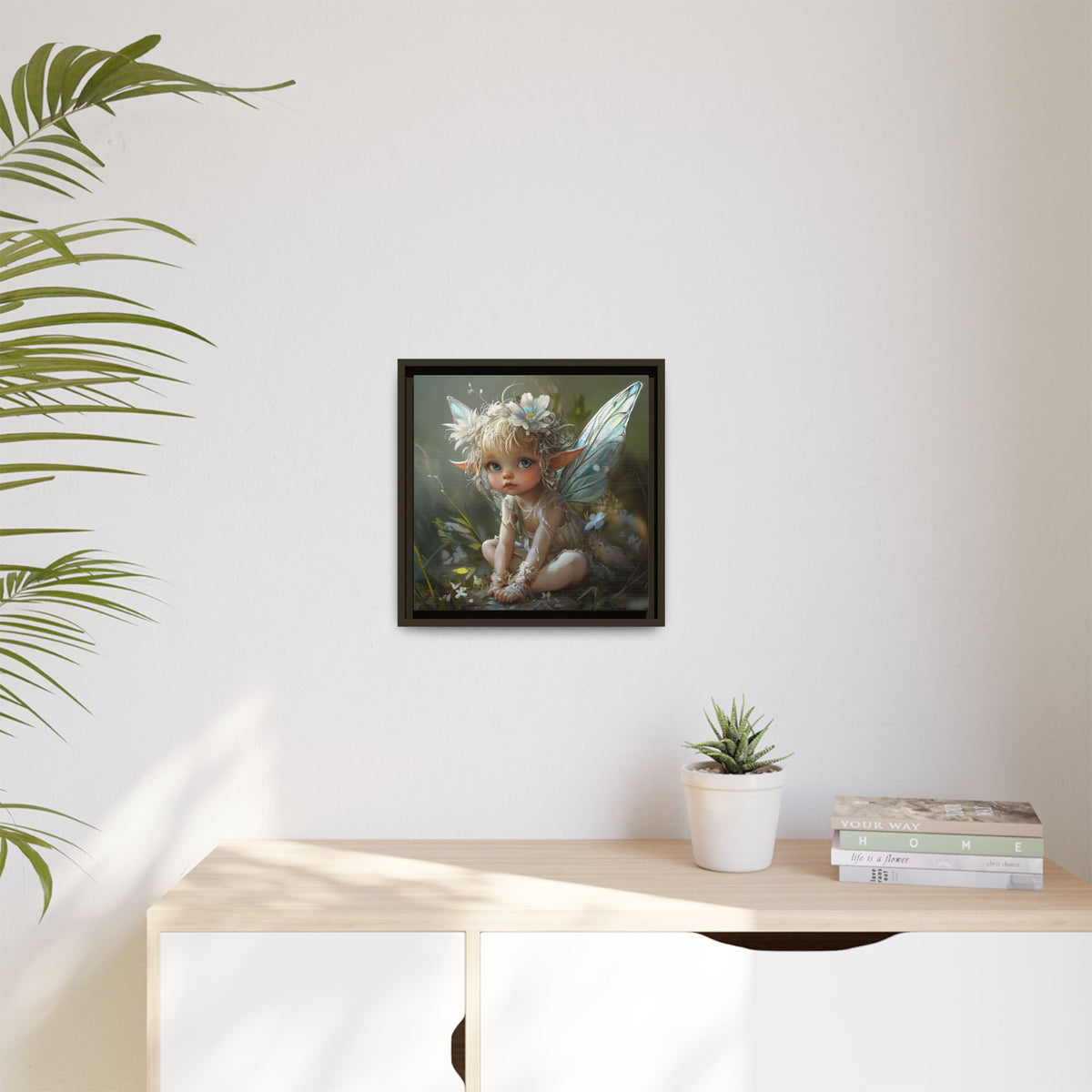 Baby Fairy Art Print, Framed Canvas, Whimsical Home Decor, Fairy Tale Gift, Magical Nursery Wall Art