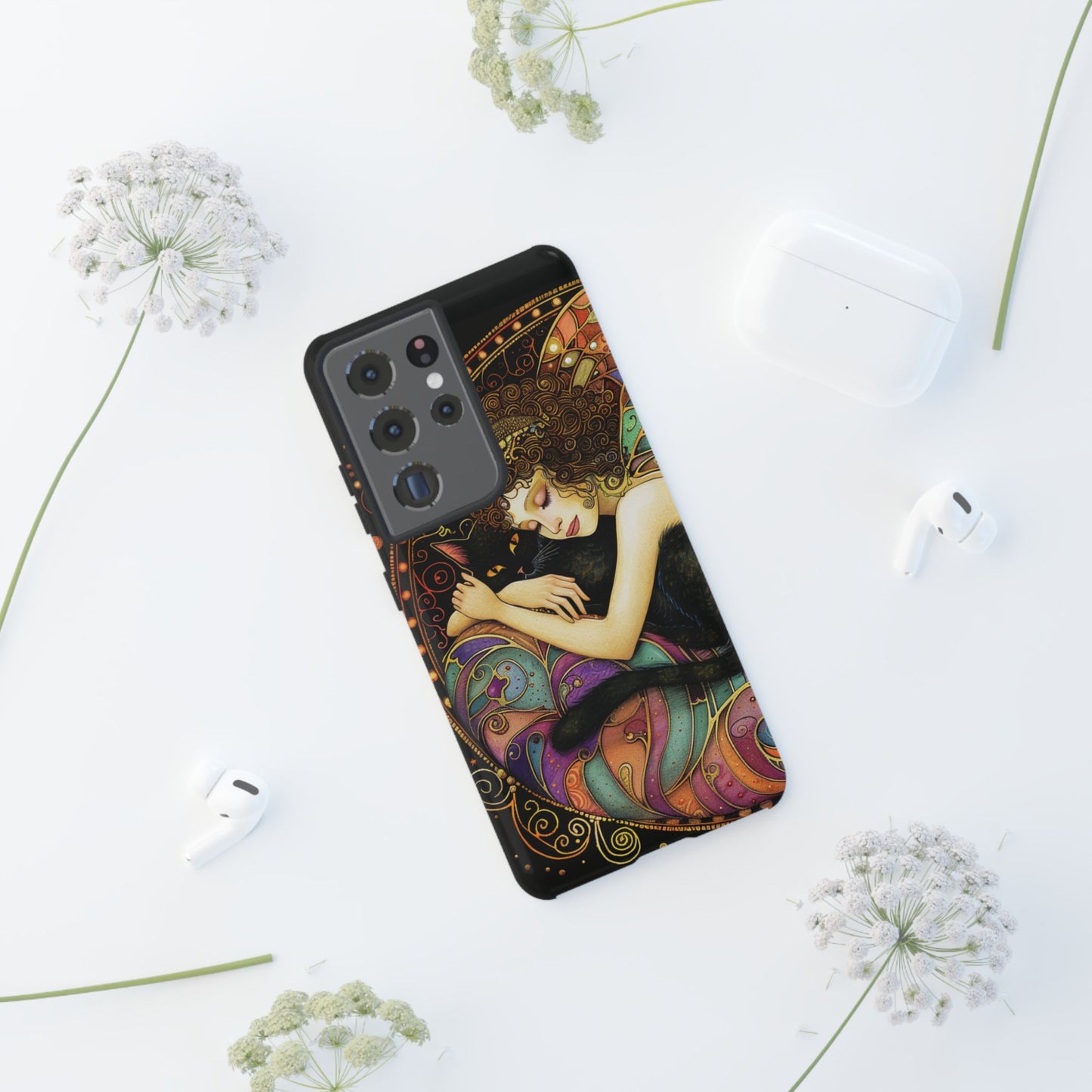 Artistic Phone Case for Cat Lovers, Tough Cases with Enchanting Design, Unique Gift for Birthdays, Holidays, and Celebrations
