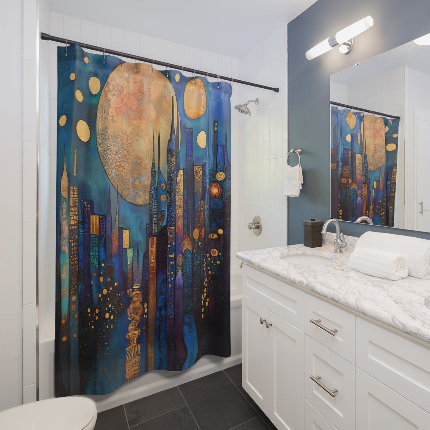 Cityscape Shower Curtain, Dreamy Bathroom Décor, Modern Art, Unique Gift, Home Essentials, Bathroom Upgrade