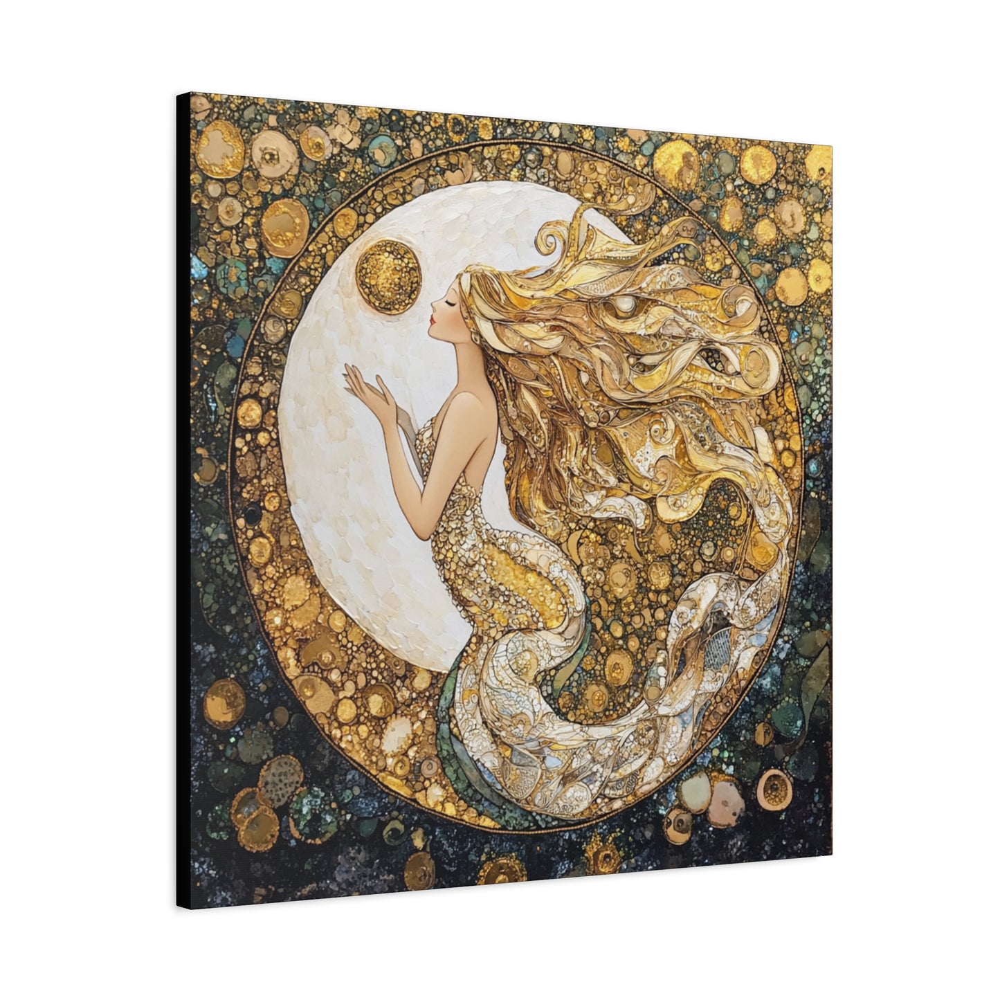 Mermaid Moon Art Canvas, Whimsical Home Decor, Magical Gift for Art Lovers, Celestial Wall Art, Fantasy Room Decoration