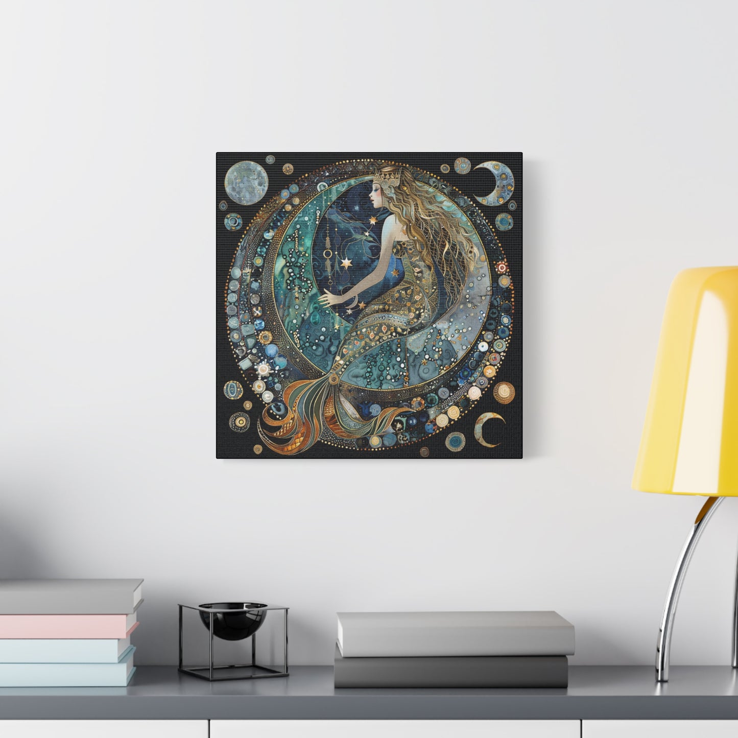Mermaid Moon Canvas Art, Wall Decor, Nautical Art, Celestial Decor, Gift for Dreamers, Astrology Wall Hanging, Unique Home Decor