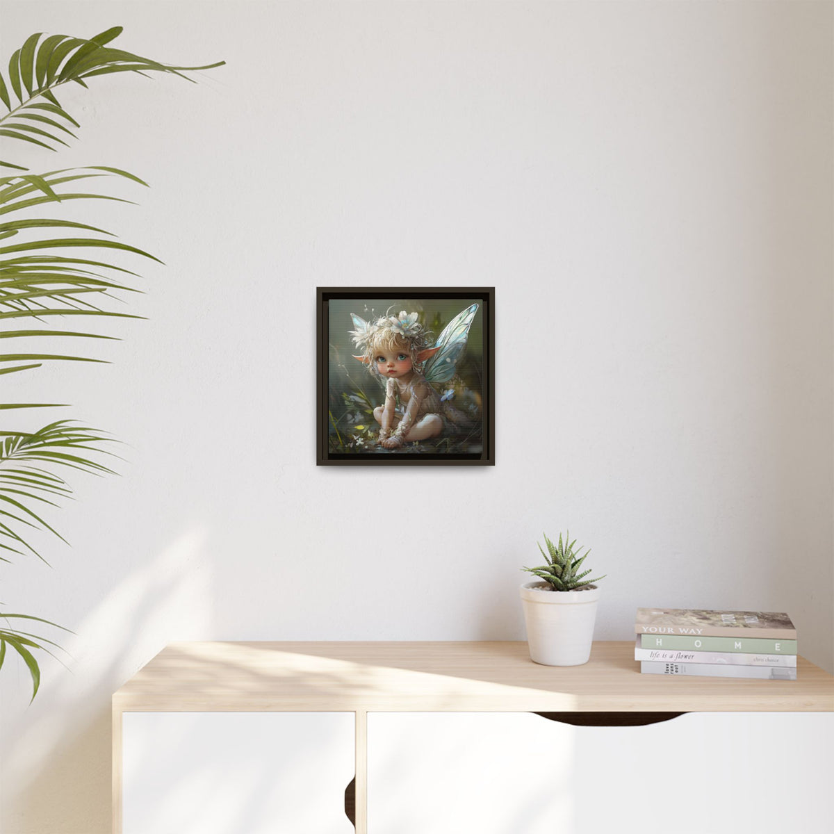 Baby Fairy Art Print, Framed Canvas, Whimsical Home Decor, Fairy Tale Gift, Magical Nursery Wall Art