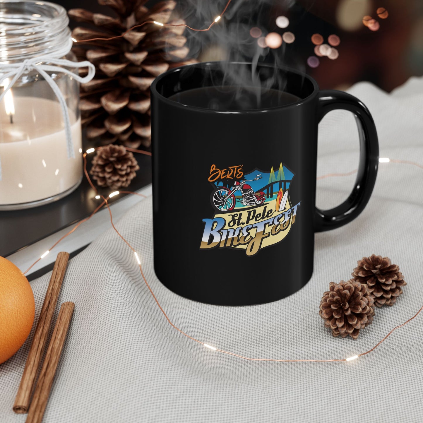 St Pete FL Bike Fest Black Mug with Beach Fiesta Design - Perfect for Coffee Lovers, Gift, Home Decor, Summer Vibes, and Celebrations