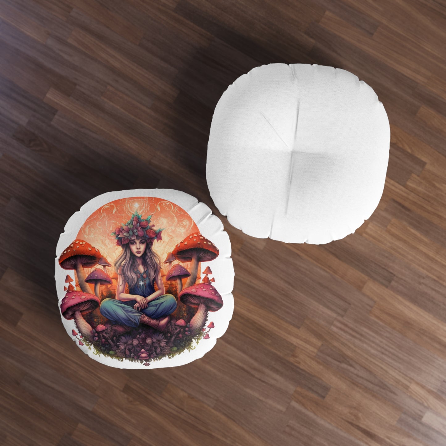 Boho Mushroom Tufted Floor Pillow, Round Cushion for Meditation, Home Decor, Gift for Nature Lovers, Cozy Seating, Bohemian Vibes