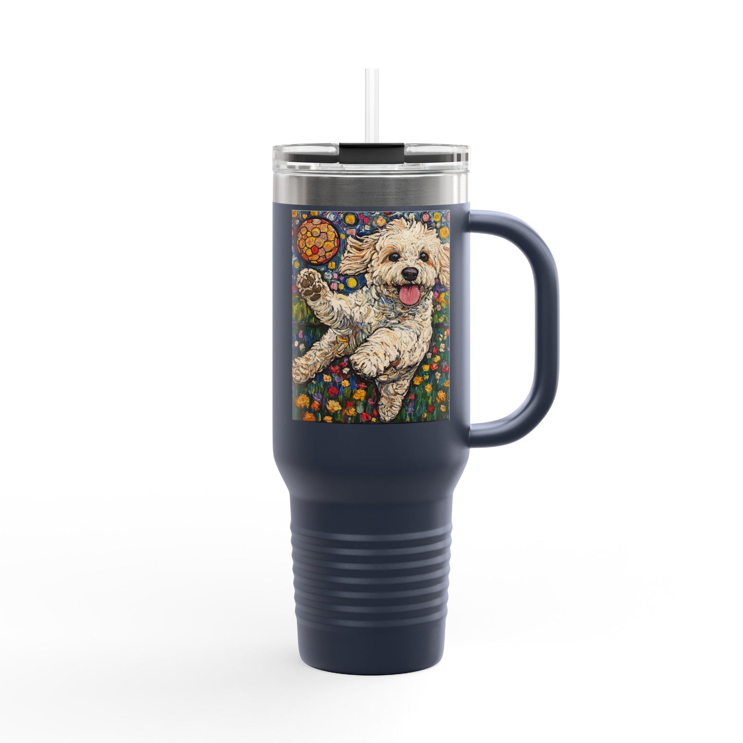Doodle Pickleball Insulated Travel Mug - 40oz, Custom Dog Mug, Puppy Lover Gift, Colorful Pet Travel Mug, Birthday Gift, Dog Mom Accessory