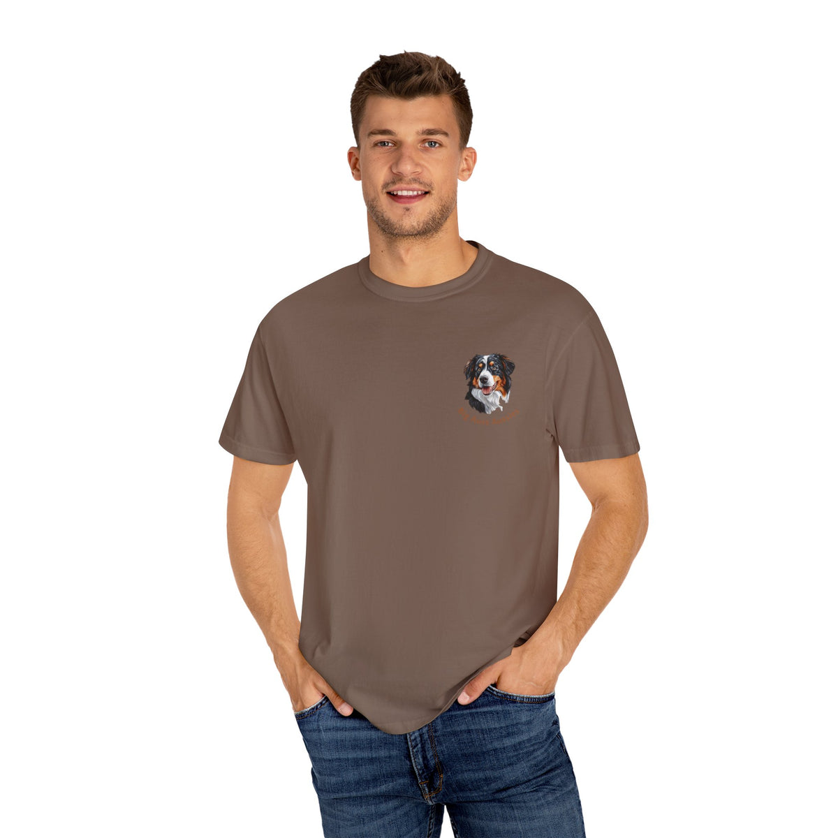 Big Auss Aussies T-shirt, Unisex Garment-Dyed Tee, Tri Color Australian Shepherd