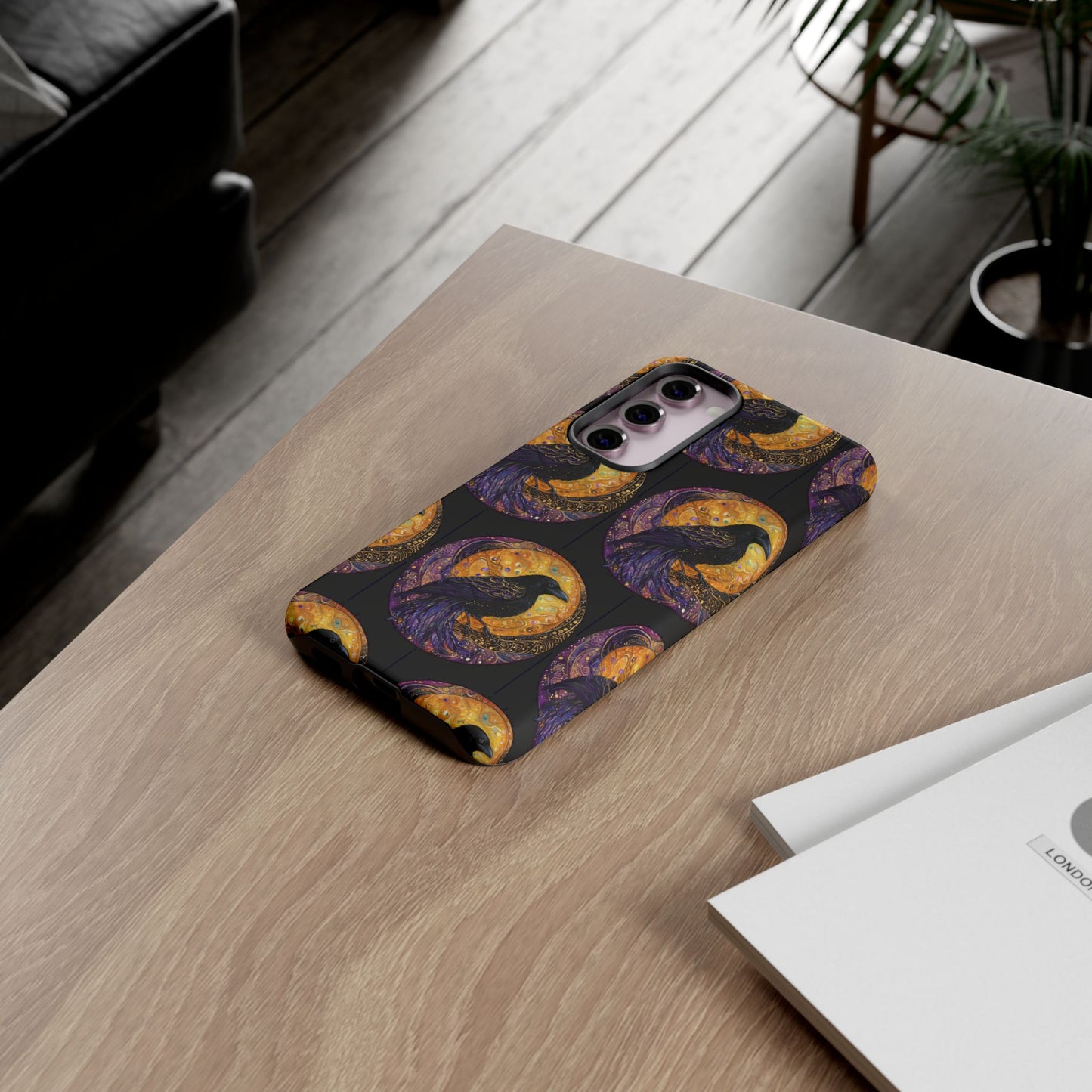 Raven Celestial Phone Case, Astrological Gift, Bird Lover Accessory, Tough Phone Cover, Gothic Aesthetic, Halloween Tech Decor